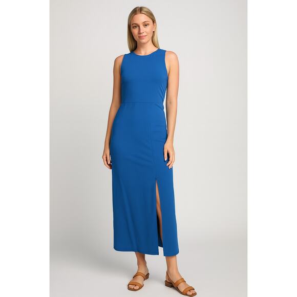 Pact SZ XL Organic Cotton Fit & Flare Midi Dress Twisted Back Detail Blue - Picture 1 of 8
